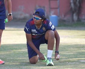 Asha Sobhana : 'goggles' celebration after wicket draws Arsenal connection